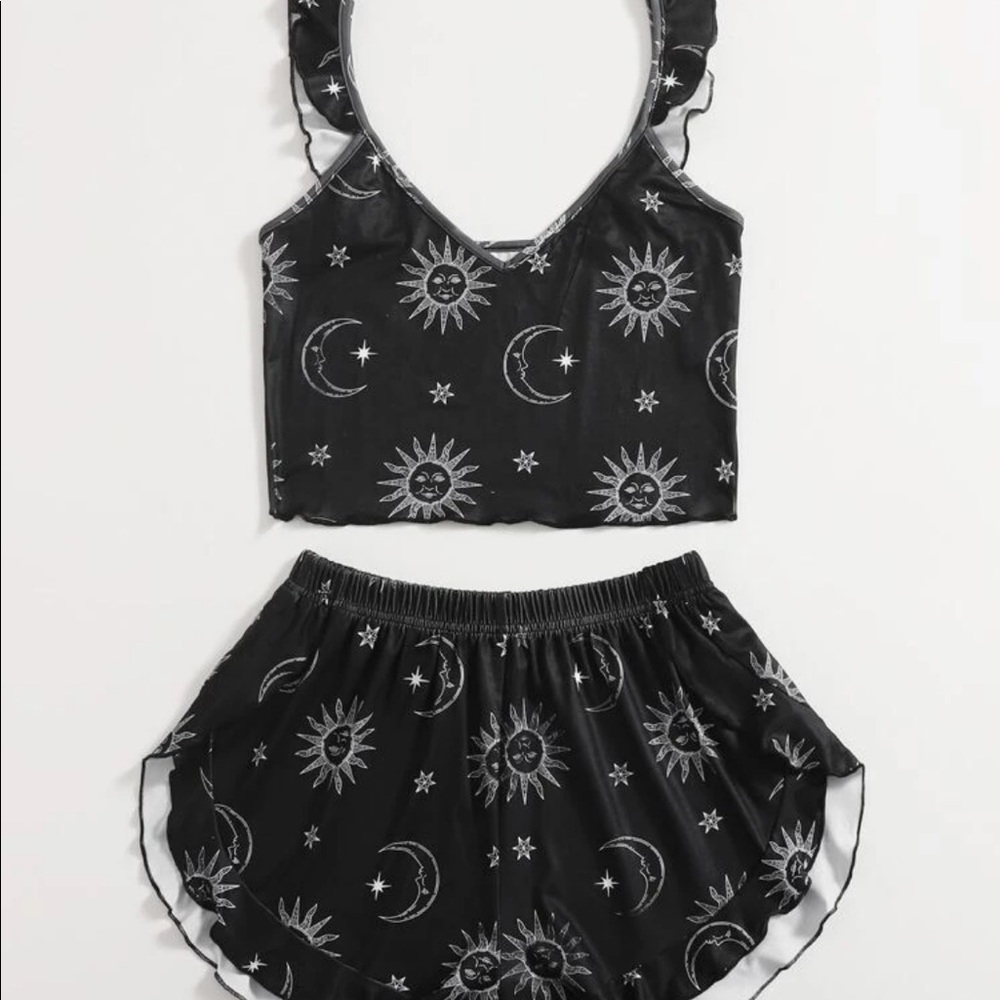 Sun & Moon Ruffle Crop Top & Shorts Pajama 2 Pc - Picture 5 of 7